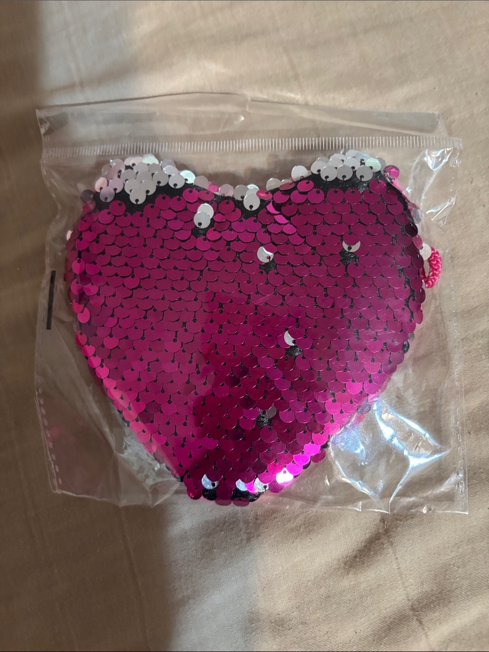 Pink Sequin Heart Coin Purse